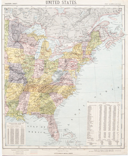 antique map of eastern US 1884